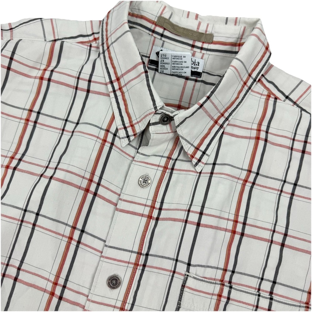 COLUMBIA Mens short sleeve button MODAL Blend Orange/White plaid shirt -‎ XXL